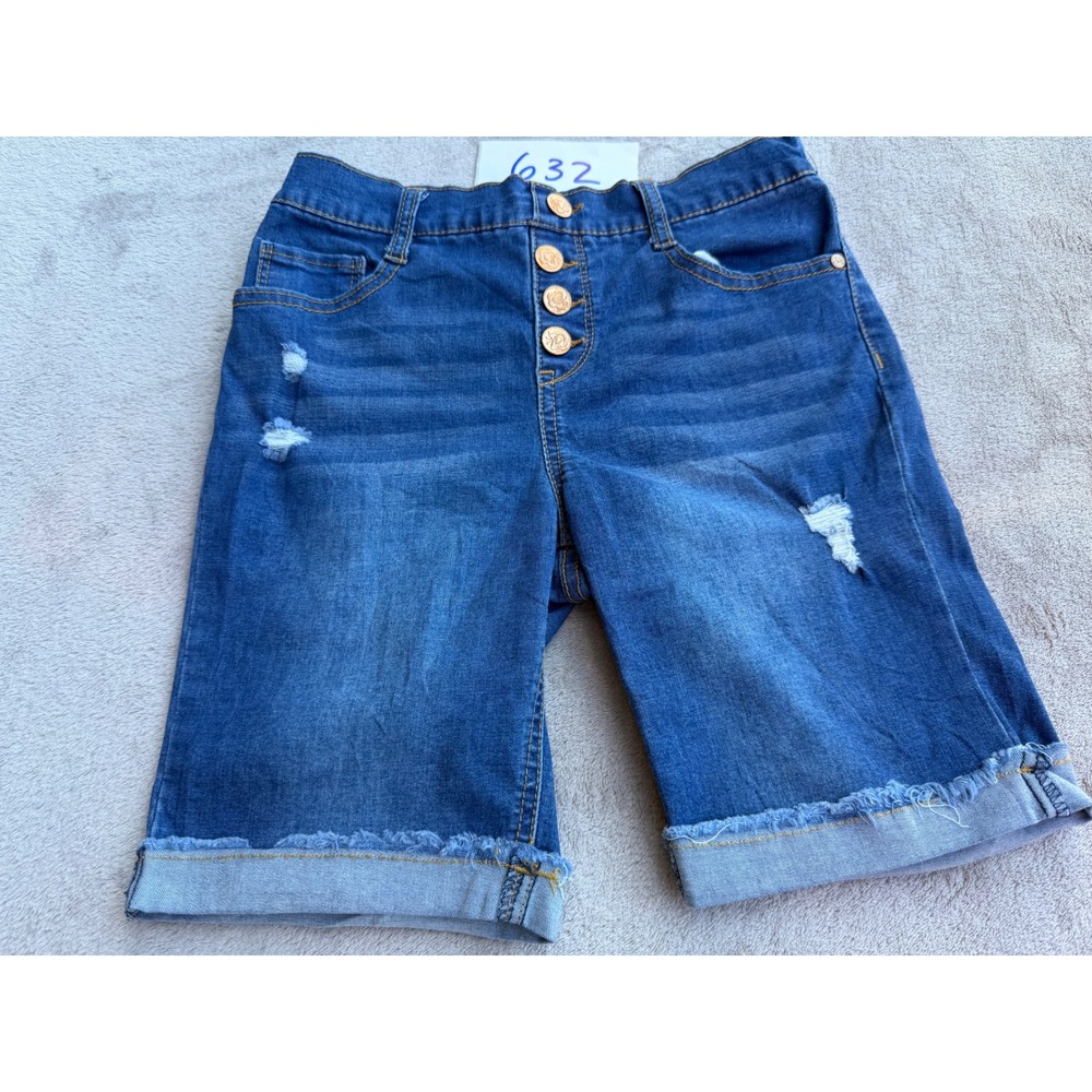 Beautees Denim Bermuda Shorts Girls 14 Blue Distressed Button Fly